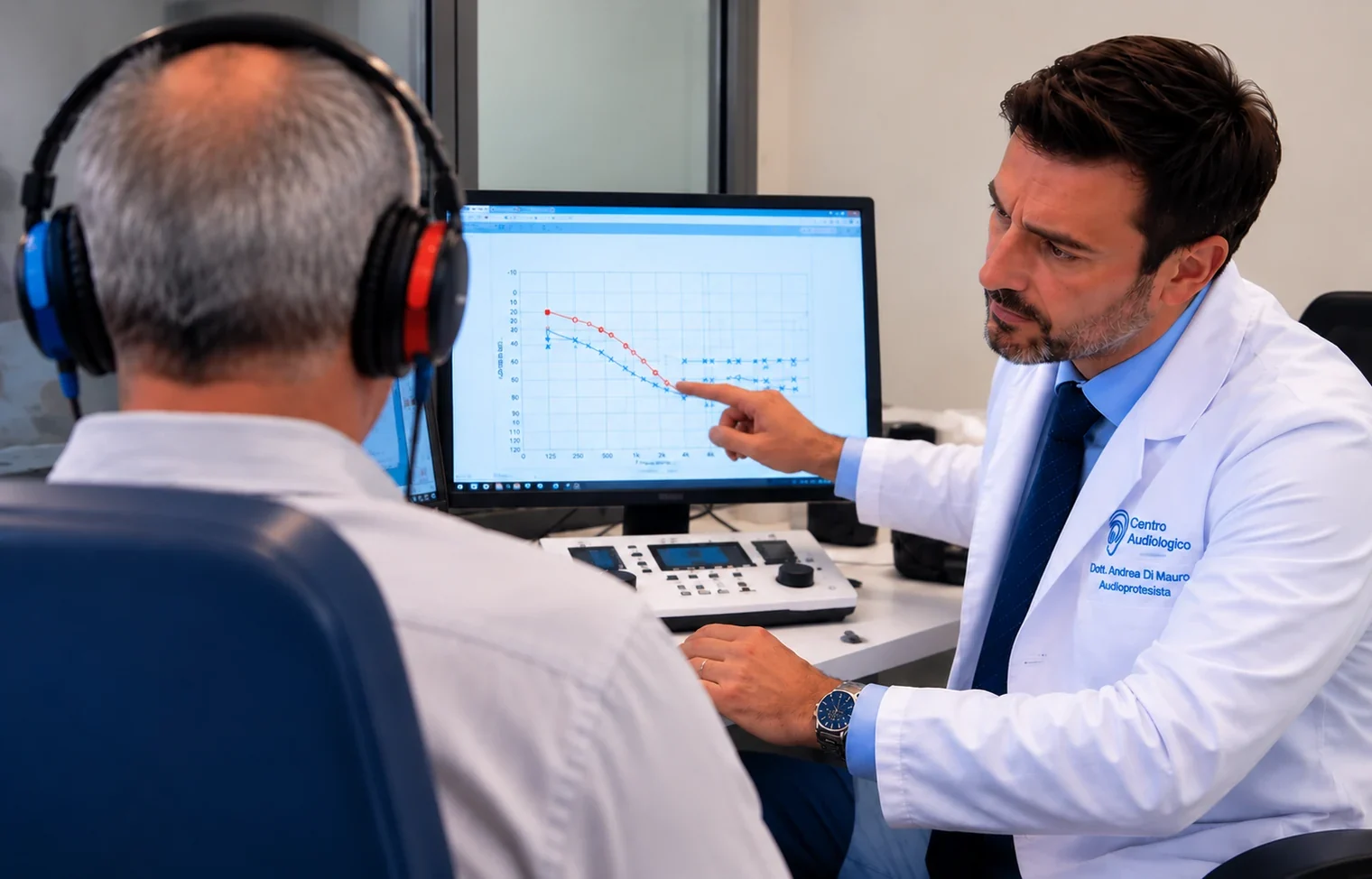 Esame audiometrico tonale con cuffie presso il Centro Audiologico di Frosinone