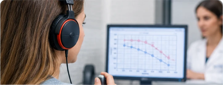 Audiometria tonale con cuffie e audiogramma